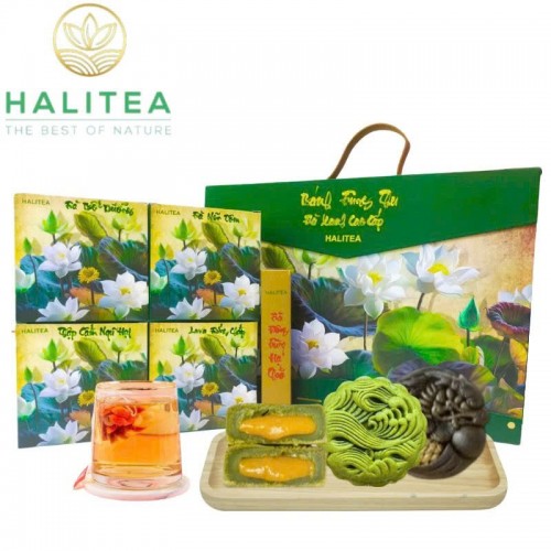 Bánh Trung Thu Trà Xanh Lava Matcha HALITEA Trứng Chảy Handmade Hộp Xanh Cao Cấp