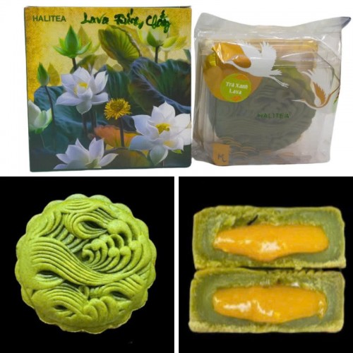 Bánh Trung Thu Trà Xanh Lava Matcha HALITEA Trứng Chảy Handmade Hộp Xanh Cao Cấp