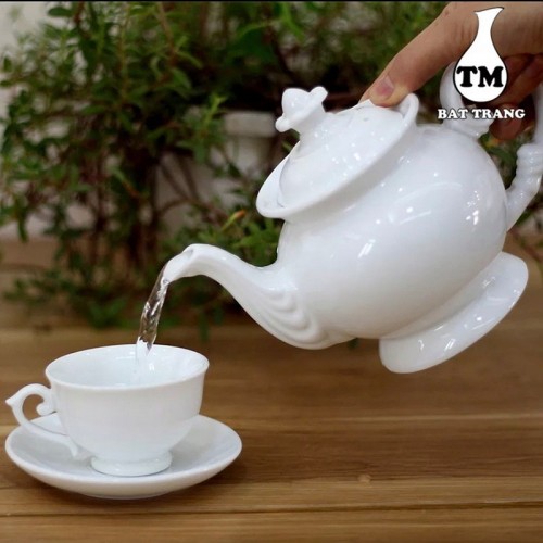 Bộ Ấm Trà Cát Tường Sứ Trắng Bát Tràng Cao Cấp 500ml