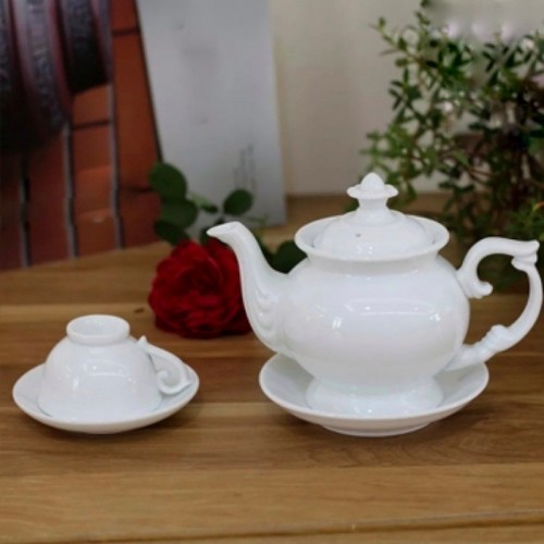 Bộ Ấm Trà Cát Tường Sứ Trắng Bát Tràng Cao Cấp 500ml