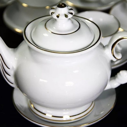 Bộ Ấm Trà Cát Tường Sứ Trắng Viền Vàng Bát Tràng Cao Cấp 500ml