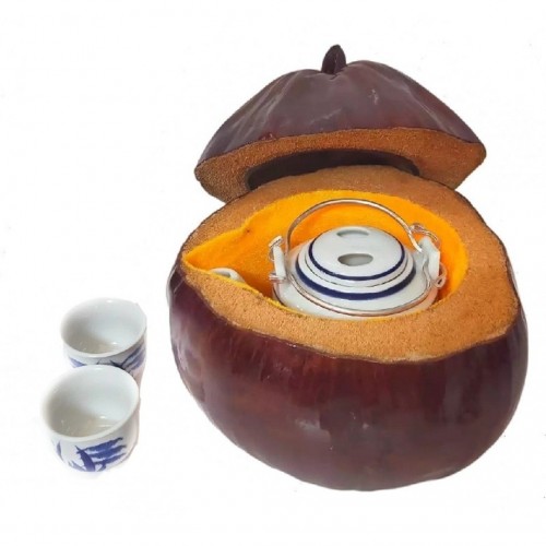 Combo Bộ Ấm Tích 400ml + 2 Chén + Trái Dừa Ủ Trà + Trà Sơn Mật Hồng Sâm 200Gr