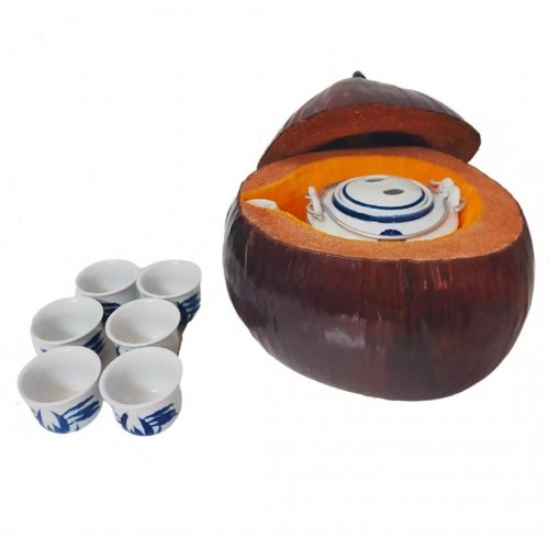 Combo Bộ Ấm Tích 800ml + 6 Chén + Trái Dừa Ủ Trà + Trà Sơn Mật Hồng Sâm 200Gr