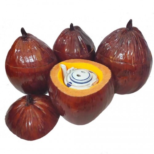 Combo Bộ Ấm Tích 800ml + 6 Chén + Trái Dừa Ủ Trà + Trà Sơn Mật Hồng Sâm 200Gr