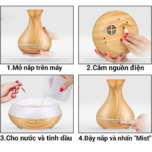 Máy Khuếch Tán Tinh Dầu Tulip 550ml (Remote) + Tặng Chai Tinh Dầu 10ml