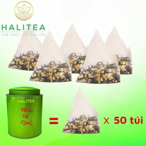 Hồng Trà Chanh HALITEA Túi Tam Giác Hộp Thiếc 150gr/ hộp/ 50 túi