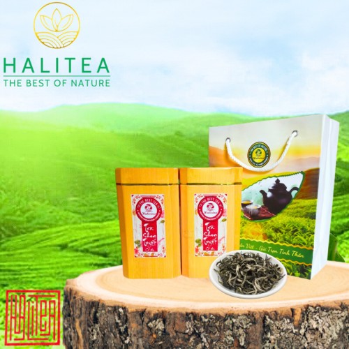 Set Lục Trà Shan Tuyết Cổ Thụ HALITEA Cao Cấp 200gr/ 2 hộp/ 1 Túi