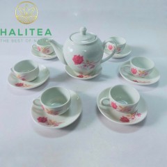 Bộ Ấm Sứ Bát Tràng Bông Hồng 450ml