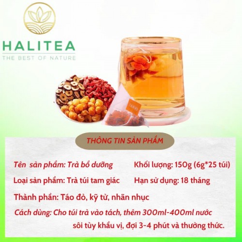 Trà Bổ Dưỡng HALITEA Túi Tam Giác Hộp Thiếc 150g/ hộp/ 25 Túi