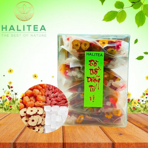 Trà Bổ Dưỡng Tứ Vị Hộp Kiếng 100gr/ Hộp /10 Gói/ 4 Vị