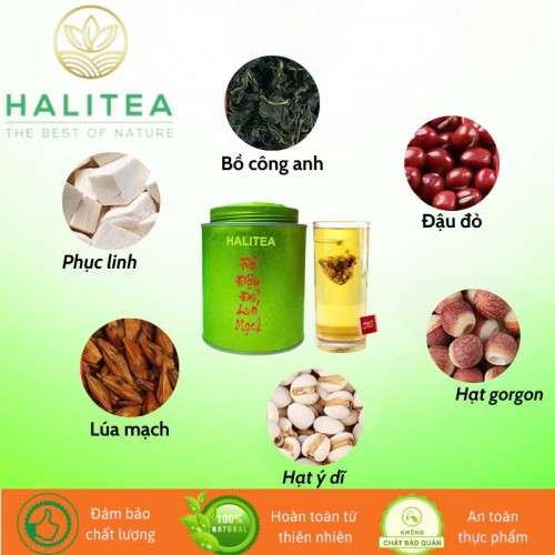 Trà Đậu Đỏ Lúa Mạch HALITEA Túi Tam Giác Hộp Thiếc 300g/ hộp/ 50 Túi