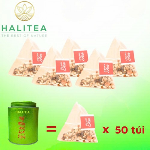 Trà Đậu Đỏ Lúa Mạch HALITEA Túi Tam Giác Hộp Thiếc 300g/ hộp/ 50 Túi