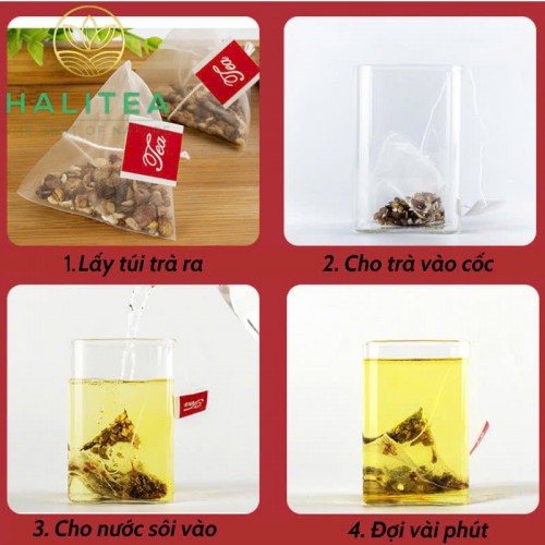 Trà Đậu Đỏ Lúa Mạch HALITEA Túi Tam Giác Hộp Thiếc 300g/ hộp/ 50 Túi