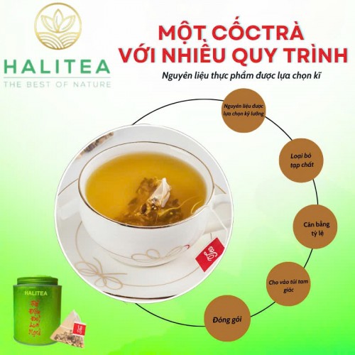 Trà Đậu Đỏ Lúa Mạch HALITEA Túi Tam Giác Hộp Thiếc 300g/ hộp/ 50 Túi