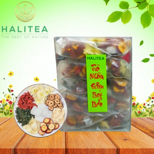 Trà Nhân Sâm Bát Bảo Hộp Kiếng 100gr/ Hộp /10 Gói/ 8 Vị