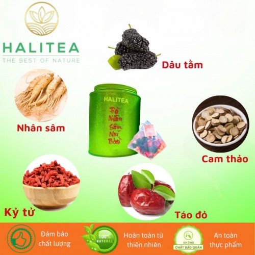 Trà Nhân Sâm Ngũ Bảo HALITEA Túi Tam Giác Hộp Thiếc 150gr/ hộp/ 25 túi 