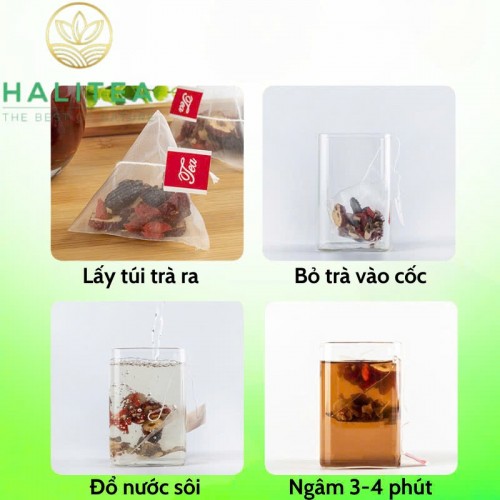 Trà Nhân Sâm Ngũ Bảo HALITEA Túi Tam Giác Hộp Thiếc 150gr/ hộp/ 25 túi 