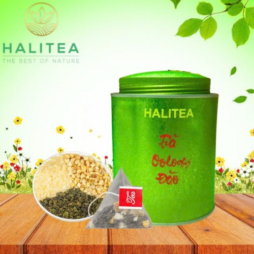 Trà Ô Long Đào HALITEA Túi Tam Giác Hộp Thiếc 175g/ hộp/ 50 Túi