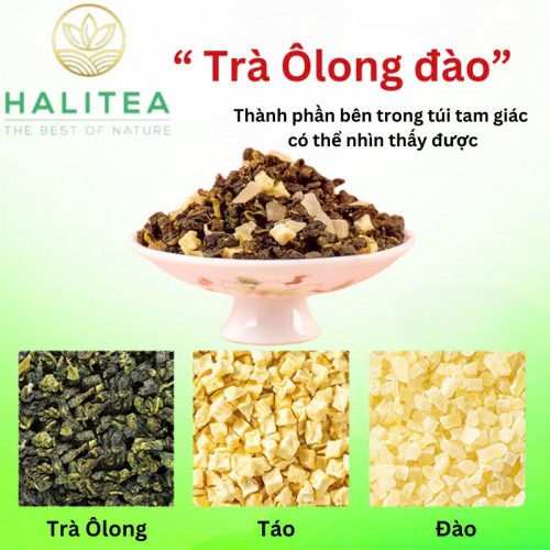 Trà Ô Long Đào HALITEA Túi Tam Giác Hộp Thiếc 175g/ hộp/ 50 Túi