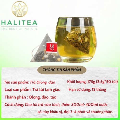 Trà Ô Long Đào HALITEA Túi Tam Giác Hộp Thiếc 175g/ hộp/ 50 Túi