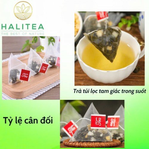 Trà Ô Long Đào HALITEA Túi Tam Giác Hộp Thiếc 175g/ hộp/ 50 Túi