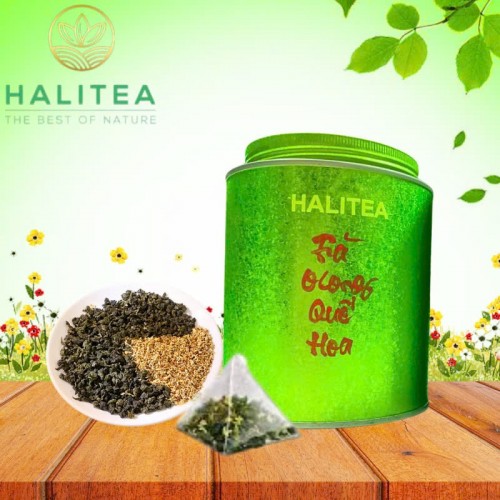 Trà Ô Long Quế Hoa HALITEA Túi Tam Giác Hộp Thiếc 150g/ hộp/ 50 Túi