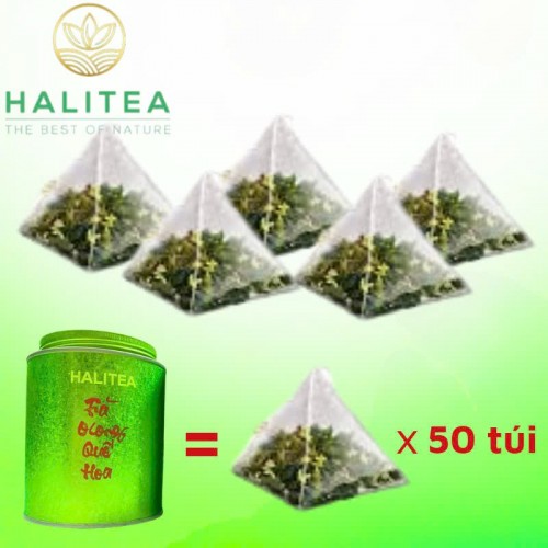 Trà Ô Long Quế Hoa HALITEA Túi Tam Giác Hộp Thiếc 150g/ hộp/ 50 Túi