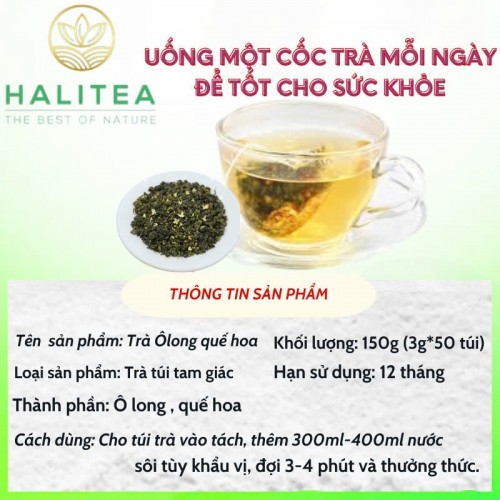 Trà Ô Long Quế Hoa HALITEA Túi Tam Giác Hộp Thiếc 150g/ hộp/ 50 Túi