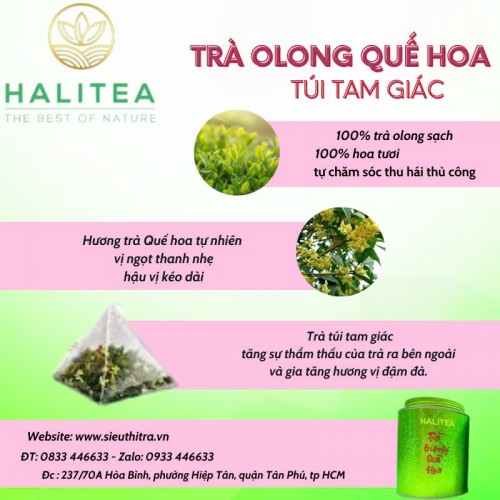 Trà Ô Long Quế Hoa HALITEA Túi Tam Giác Hộp Thiếc 150g/ hộp/ 50 Túi