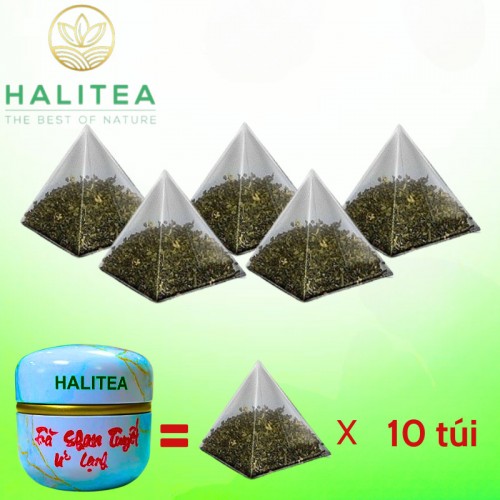 Trà Shan Tuyết Ủ Lạnh HALITEA Túi Tam Giác Hộp Thiếc 50g/ hộp/ 10 túi