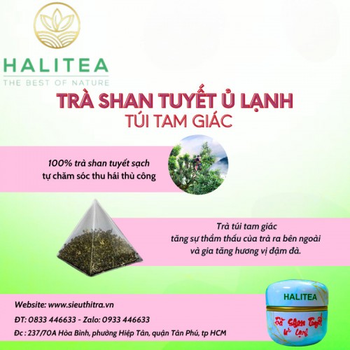 Trà Shan Tuyết Ủ Lạnh HALITEA Túi Tam Giác Hộp Thiếc 50g/ hộp/ 10 túi